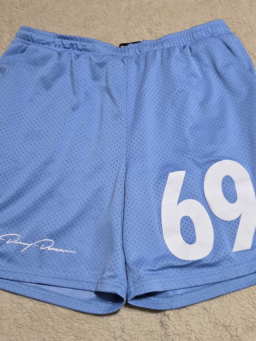 Danny Duncan 69 Mesh Shorts Men Light Blue Polyester Athletic Gym